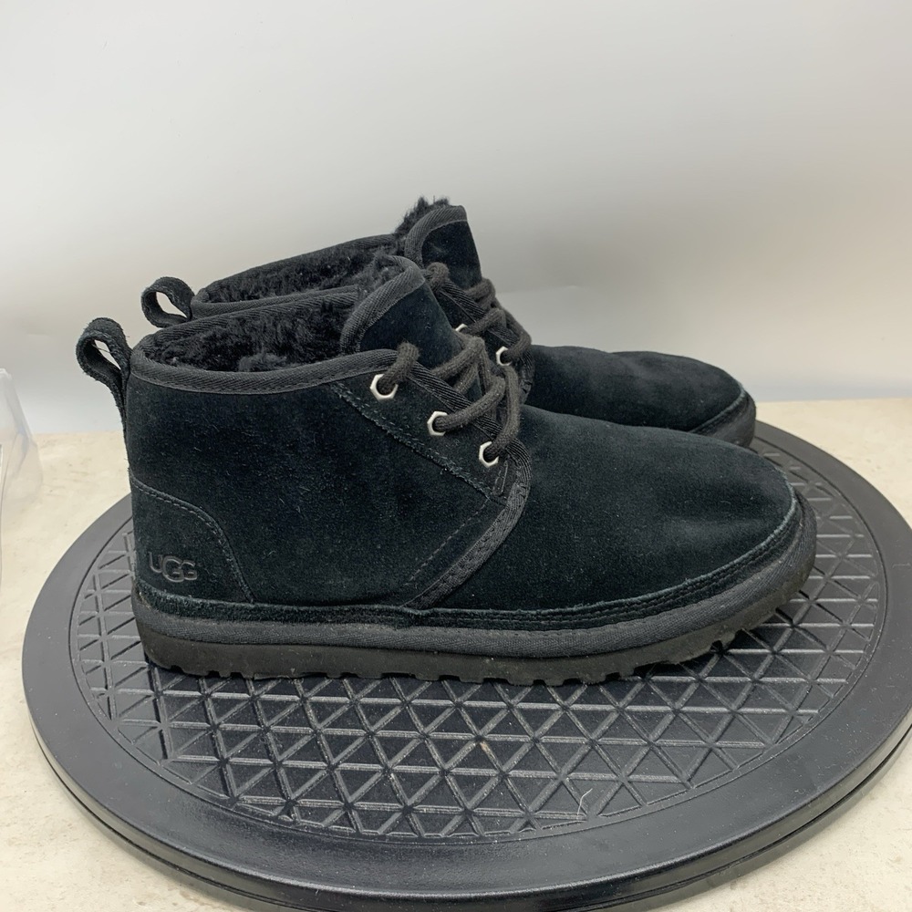 UGG Neumel Boots Women Size 8 Shoes Black Suede Shearling Lined Tie Booties Low